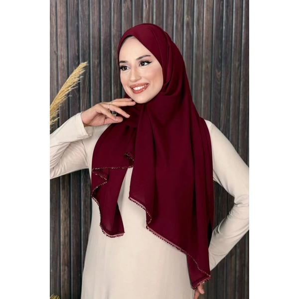 2029 Taşlı Şal Bordo