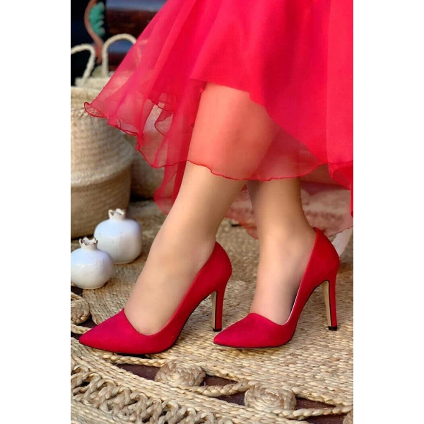 6538 Süet Stiletto Kırmızı