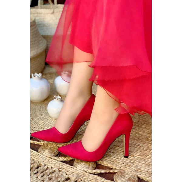6538 Süet Stiletto Kırmızı