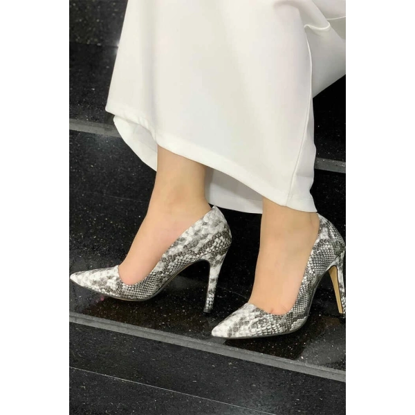 6540 Desenli Deri Stiletto Gri