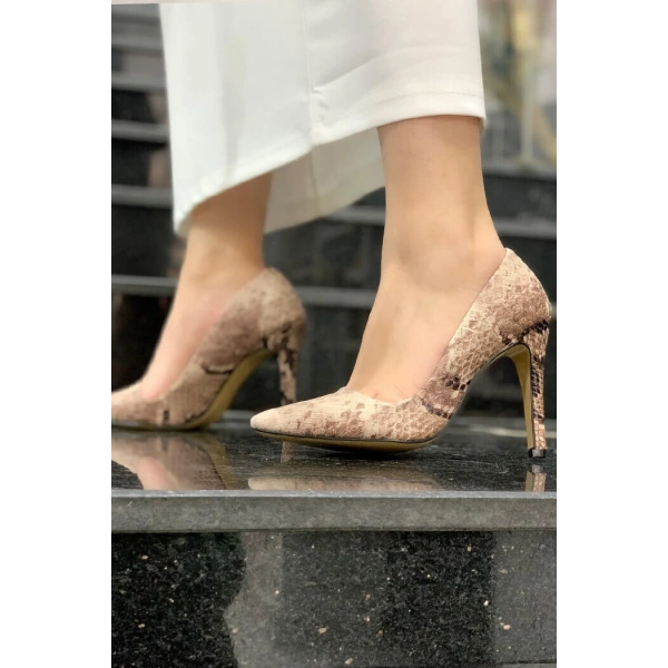6540 Desenli Deri Stiletto Vizon