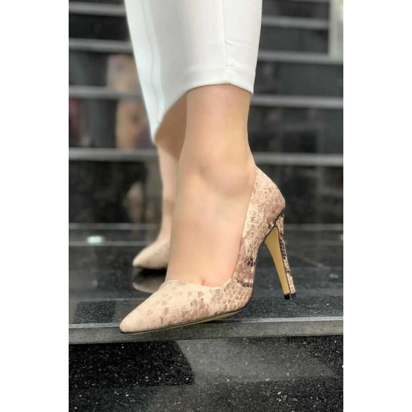 6540 Desenli Deri Stiletto Vizon