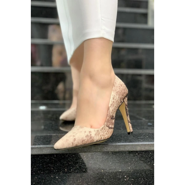 6540 Desenli Deri Stiletto Vizon