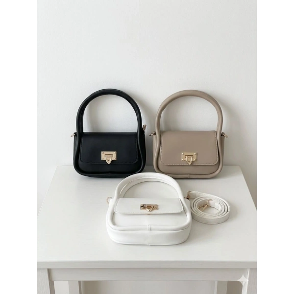 Siyah & Krem & Beyaz Mini El ve Omuz Çantası