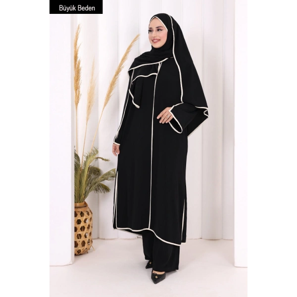 8001-1 Biyeli Pantolonlu Tunik Takım  Şal Siyah