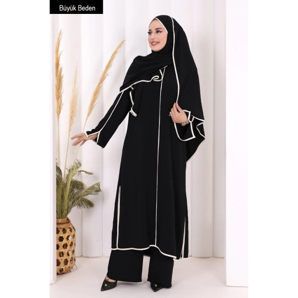 8001-1 Biyeli Pantolonlu Tunik Takım  Şal Siyah