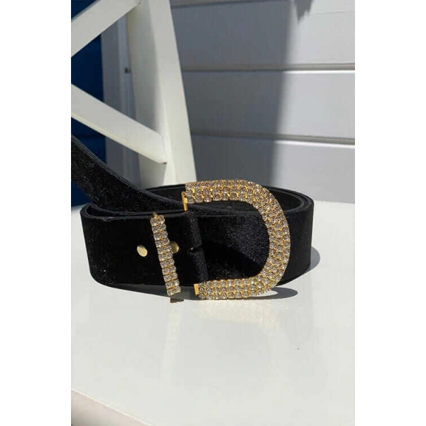9002 Taşlı Kadife Kemer Gold
