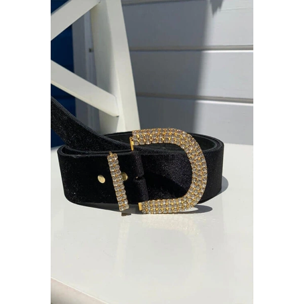 9002 Taşlı Kadife Kemer Gold