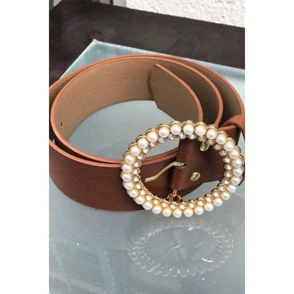 9029 İncili Üçgen Kemer Taba
