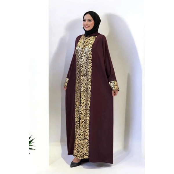 Arapça Harf Baskılı Abaya 70014 Bordo