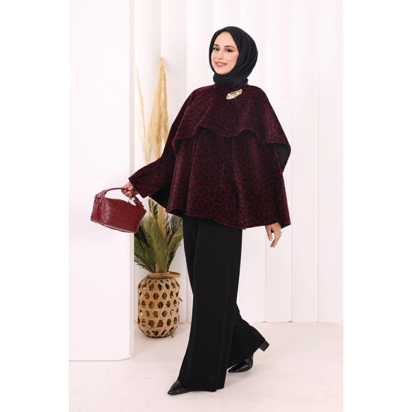 Atkı Detay Leoparlı Panço 70061-1 Bordo