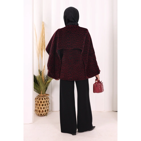 Atkı Detay Leoparlı Panço 70061-1 Bordo