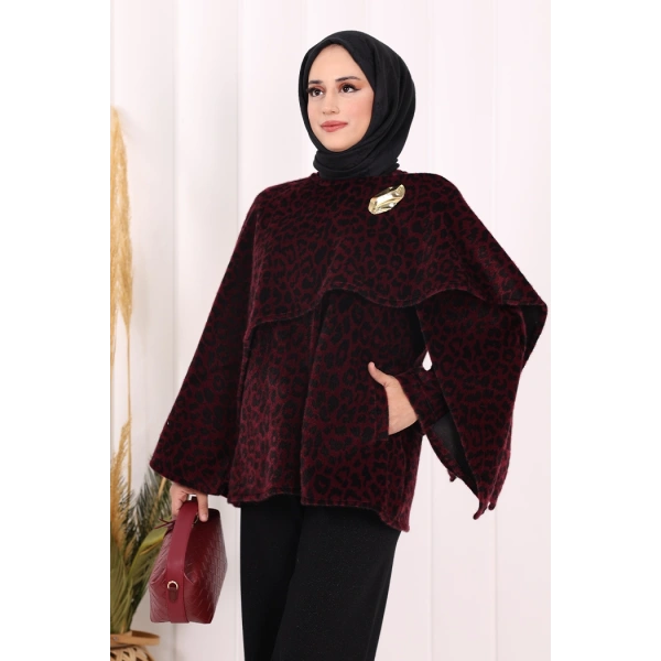 Atkı Detay Leoparlı Panço 70061-1 Bordo