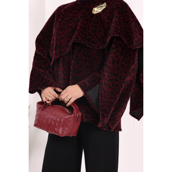 Atkı Detay Leoparlı Panço 70061-1 Bordo