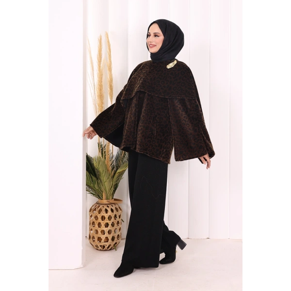 Atkı Detay Leoparlı Panço 70061-1 Kahverengi