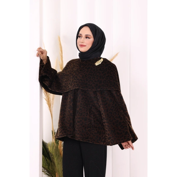 Atkı Detay Leoparlı Panço 70061-1 Kahverengi