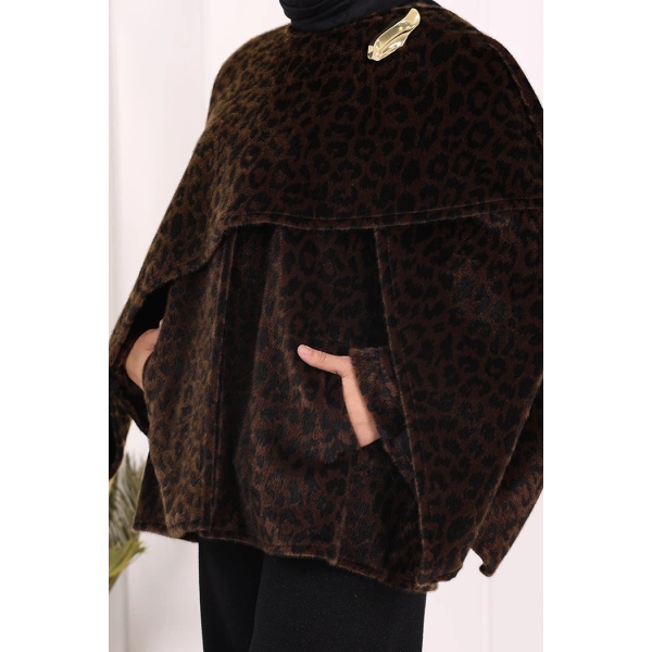 Atkı Detay Leoparlı Panço 70061-1 Kahverengi