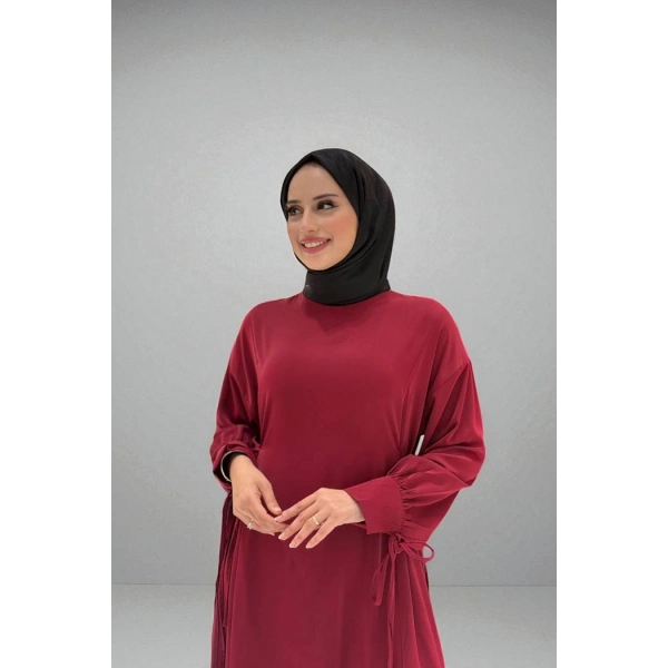 Bağlama Detaylı Elbise 6015 Bordo