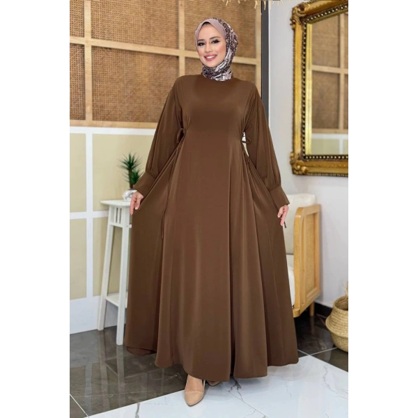 Bağlama Detaylı Elbise 6015 Kahverengi