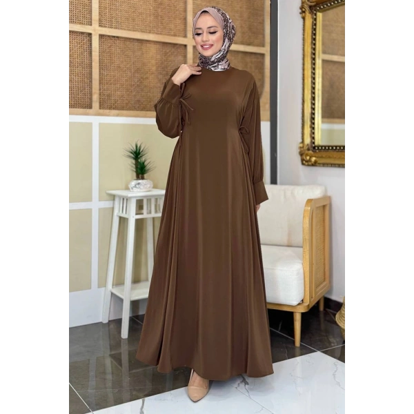 Bağlama Detaylı Elbise 6015 Kahverengi