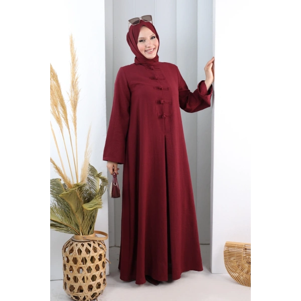 Bağlama Detaylı Elbise 7009 Bordo