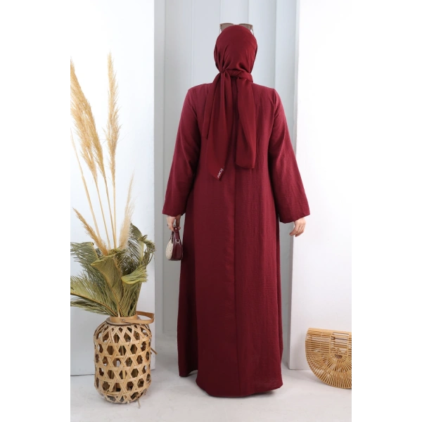 Bağlama Detaylı Elbise 7009 Bordo