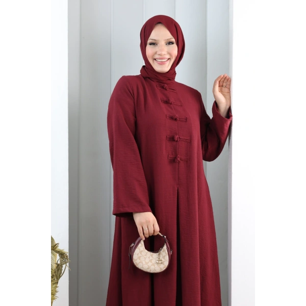 Bağlama Detaylı Elbise 7009 Bordo