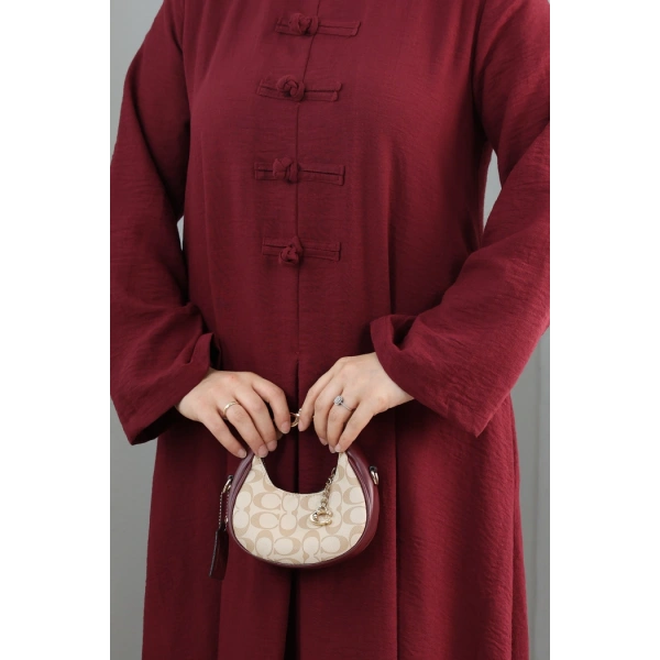 Bağlama Detaylı Elbise 7009 Bordo