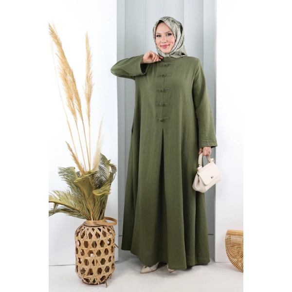 Bağlama Detaylı Elbise 7009 Haki