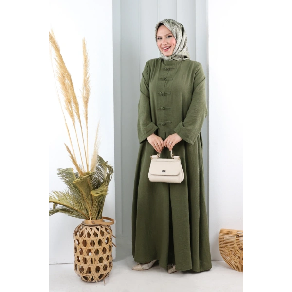 Bağlama Detaylı Elbise 7009 Haki