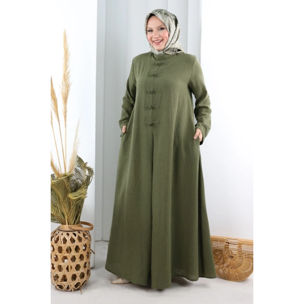 Bağlama Detaylı Elbise 7009 Haki