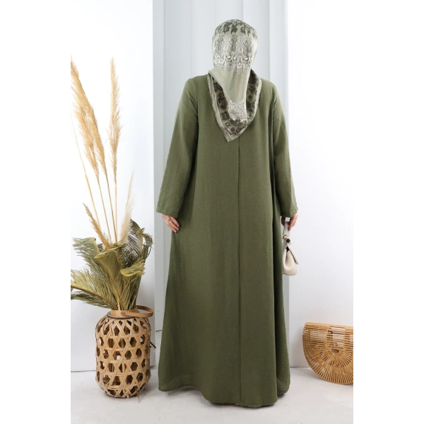 Bağlama Detaylı Elbise 7009 Haki