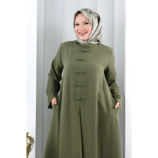 Bağlama Detaylı Elbise 7009 Haki