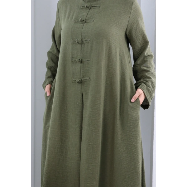 Bağlama Detaylı Elbise 7009 Haki