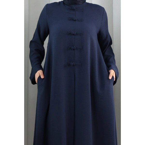Bağlama Detaylı Elbise 7009 Lacivert