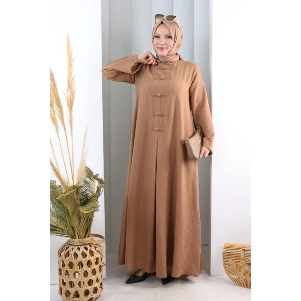 Bağlama Detaylı Elbise 7009 Taba