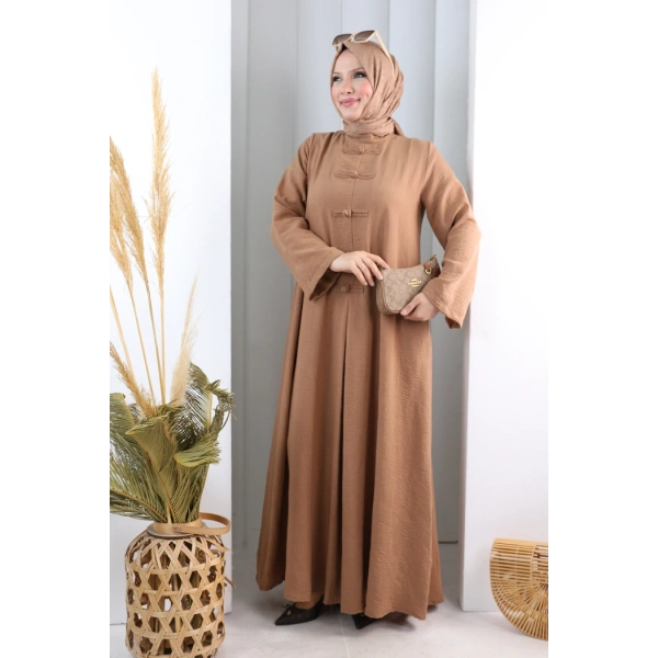 Bağlama Detaylı Elbise 7009 Taba
