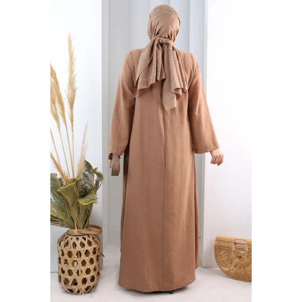 Bağlama Detaylı Elbise 7009 Taba