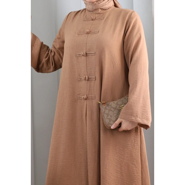 Bağlama Detaylı Elbise 7009 Taba