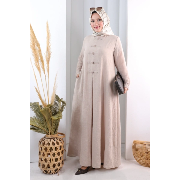 Bağlama Detaylı Elbise 7009 Vizon