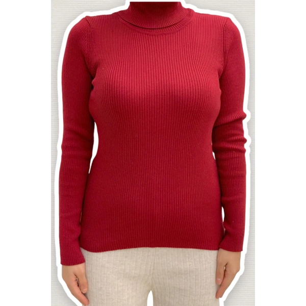 Balıkçı Yaka Düz Model Triko Kazak 4138 Bordo