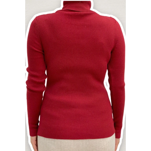 Balıkçı Yaka Düz Model Triko Kazak 4138 Bordo