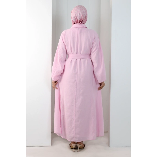 Balon Kollu Düğmeli Elbise 7098 Pembe