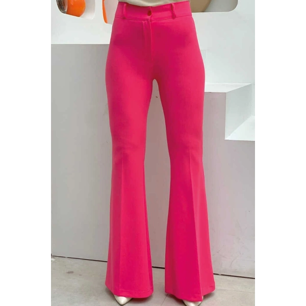 Bel Fermuarlı İspanyolpaça Pantolon 0231 Fuşya