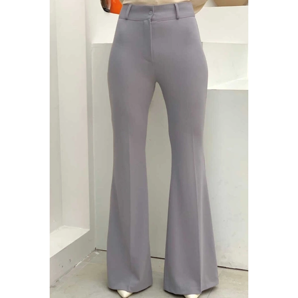 Bel Fermuarlı İspanyolpaça Pantolon 0231 Gri