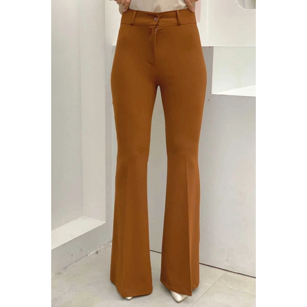 Bel Fermuarlı İspanyolpaça Pantolon 0231 Koyu Taba