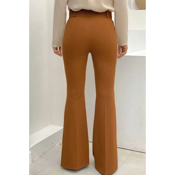 Bel Fermuarlı İspanyolpaça Pantolon 0231 Koyu Taba