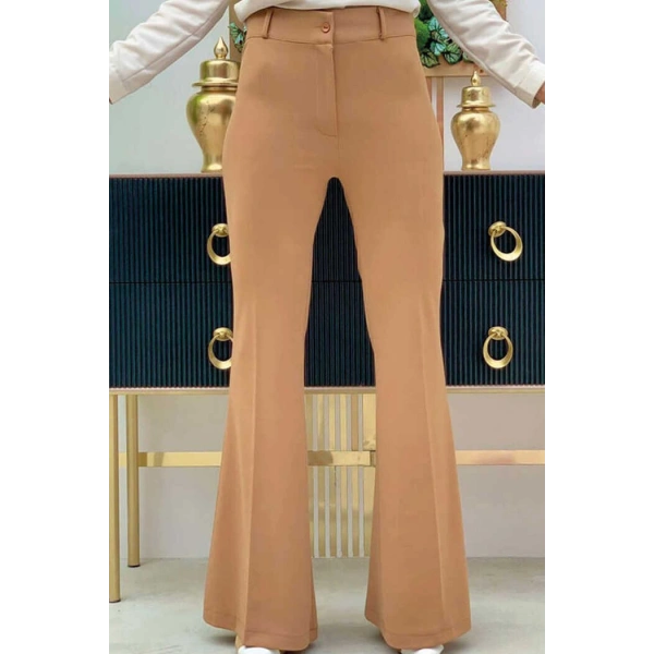 Bel Fermuarlı İspanyolpaça Pantolon 0231 Taba