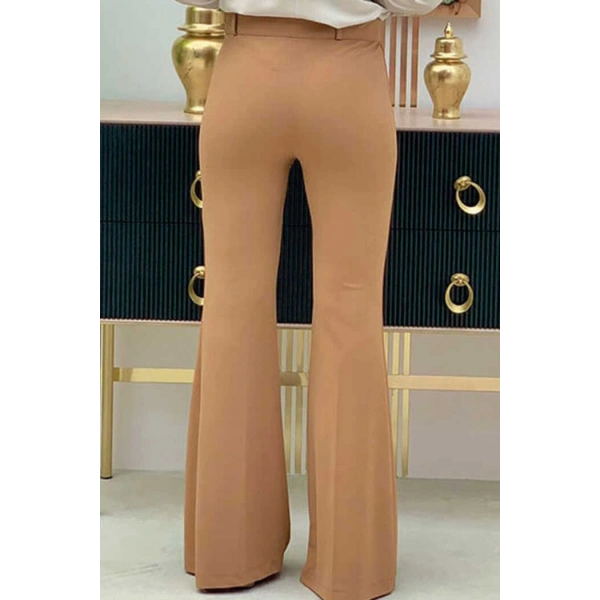 Bel Fermuarlı İspanyolpaça Pantolon 0231 Taba
