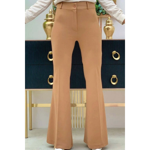 Bel Fermuarlı İspanyolpaça Pantolon 0231 Taba